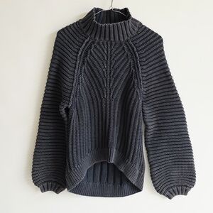 Bohme Cotton Grey Charcoal Chunky Knit Balloon Sleeves Sweater Women's Size S